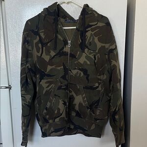 Polo Ralph Lauren Men’s Med Military Army Camo Hoodie Zip Up Pullover Sweatshirt